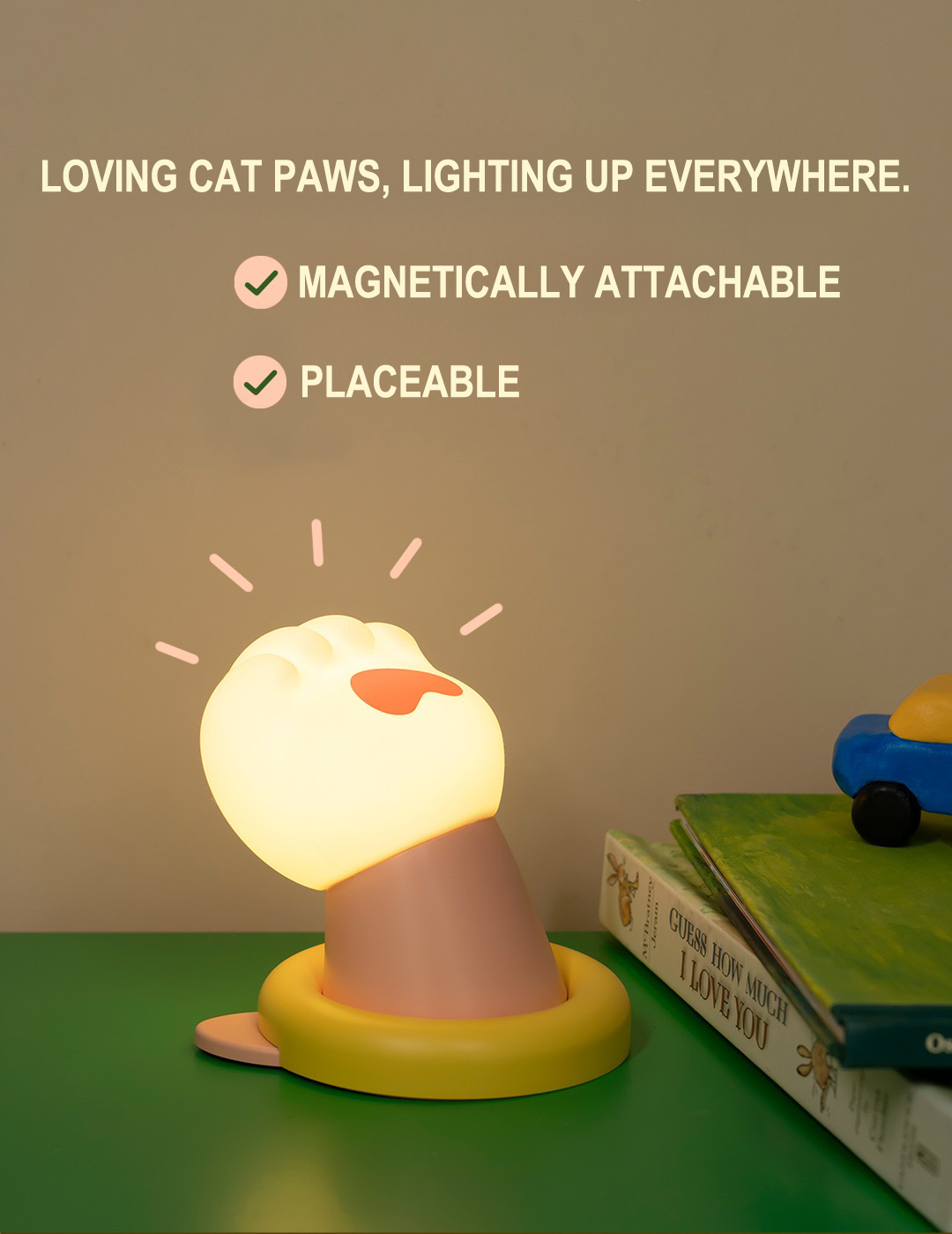 Cat Paw Night Light – Touch Control, Rechargeable & Magnetic