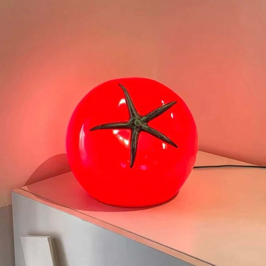 Tomato Night Light – Cute Retro Bedside Lamp with LED glow on a surface.