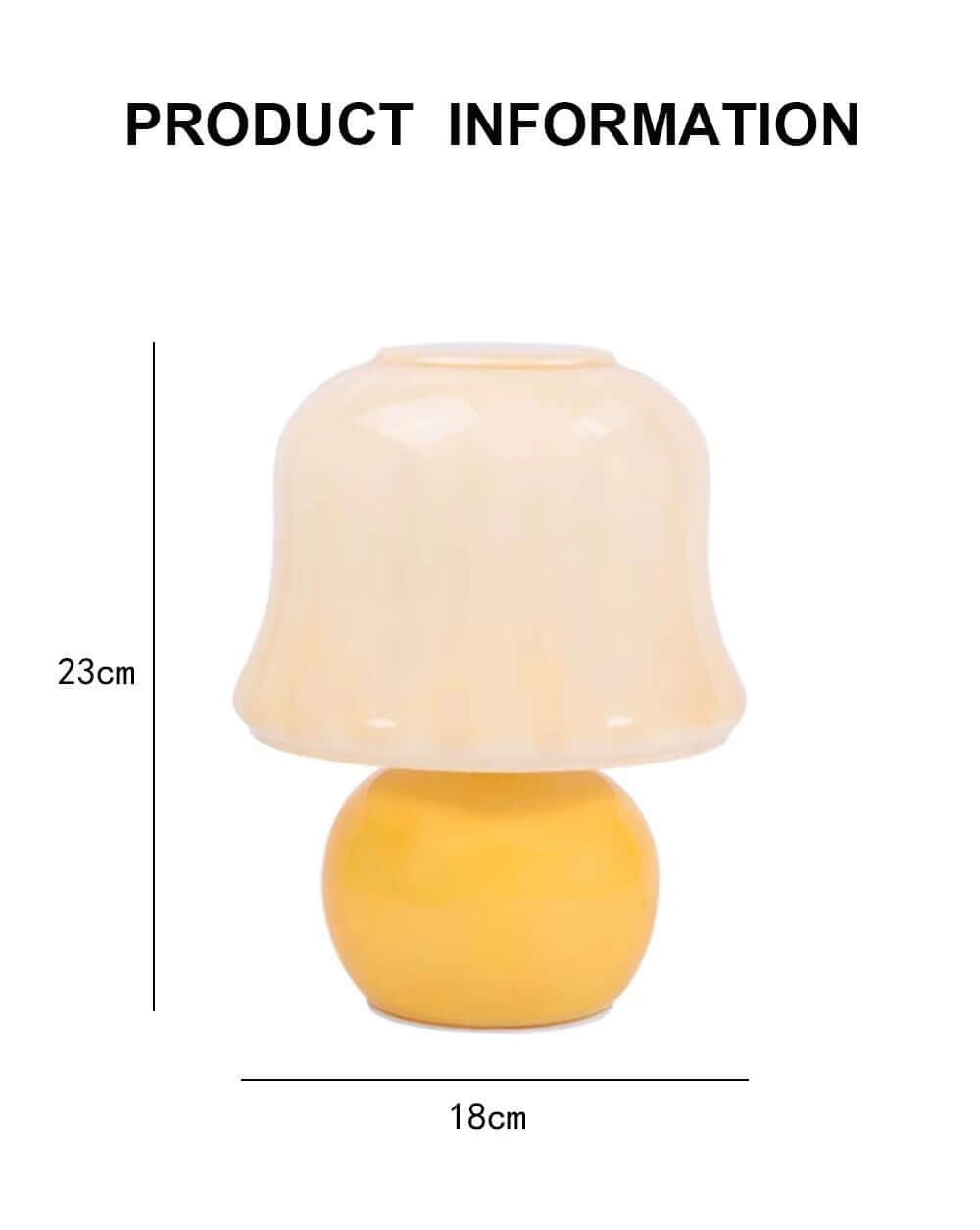 French cream mushroom table lamp showcasing product information with dimensions and design details.