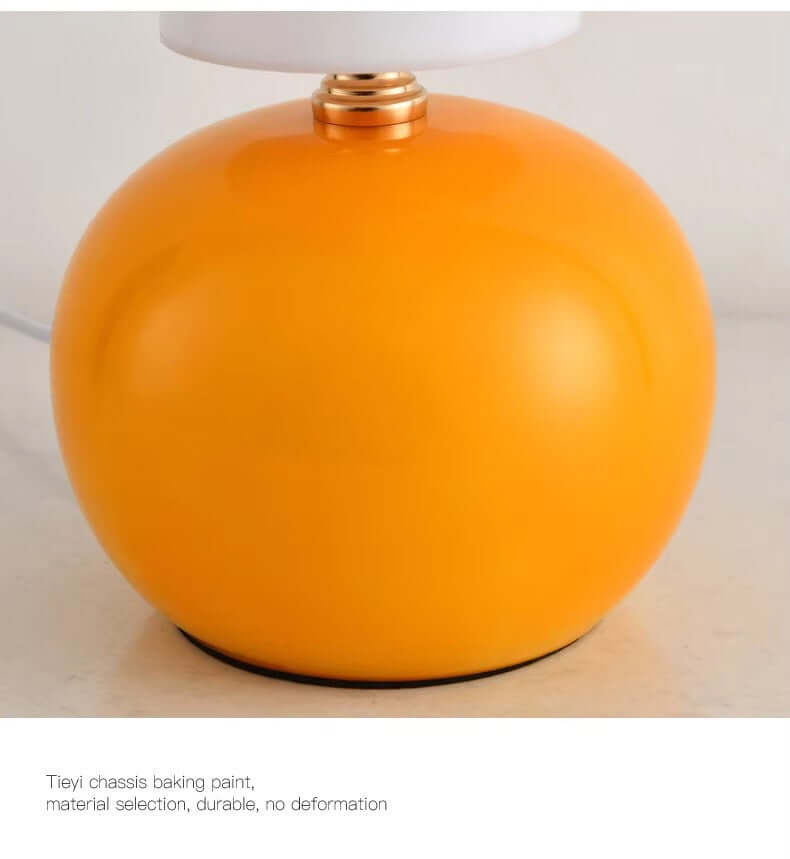 French cream mushroom table lamp base in vibrant orange color with a glossy finish.