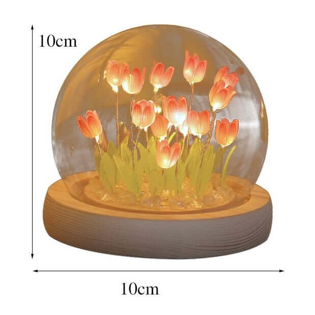 Romantic tulip flower night light with wooden base for bedroom decor