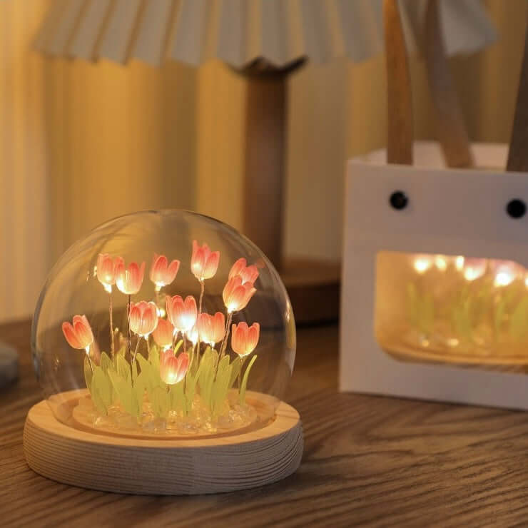 3×AAA battery tulip lamp portable LED night light with soft glow
