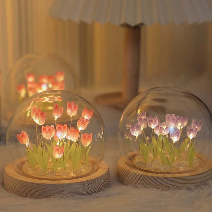 Glass dome tulip lamp USB powered night light for Valentine’s gift