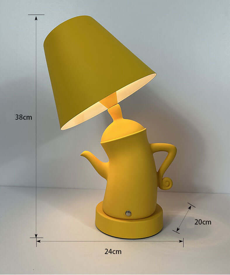 Alice Dream Kettle Lamp – Touch Dimming Wireless Charging Table Light in yellow kettle design with lampshade.