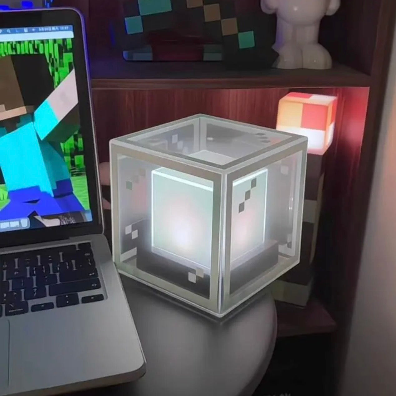 Minecraft Beacon RGB Night Light | Pixel Style Rechargeable Lamp