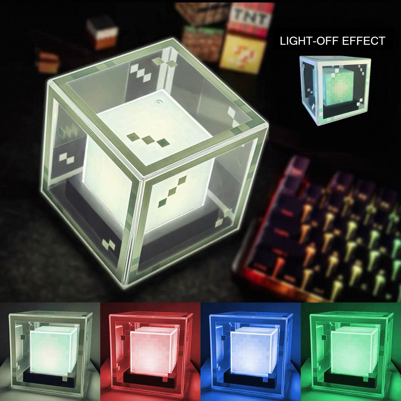 Minecraft Beacon RGB Night Light | Pixel Style Rechargeable Lamp