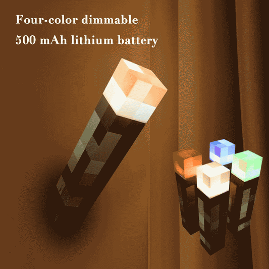 Minecraft Torch Night Light – Rechargeable Pixel Desk Lamp