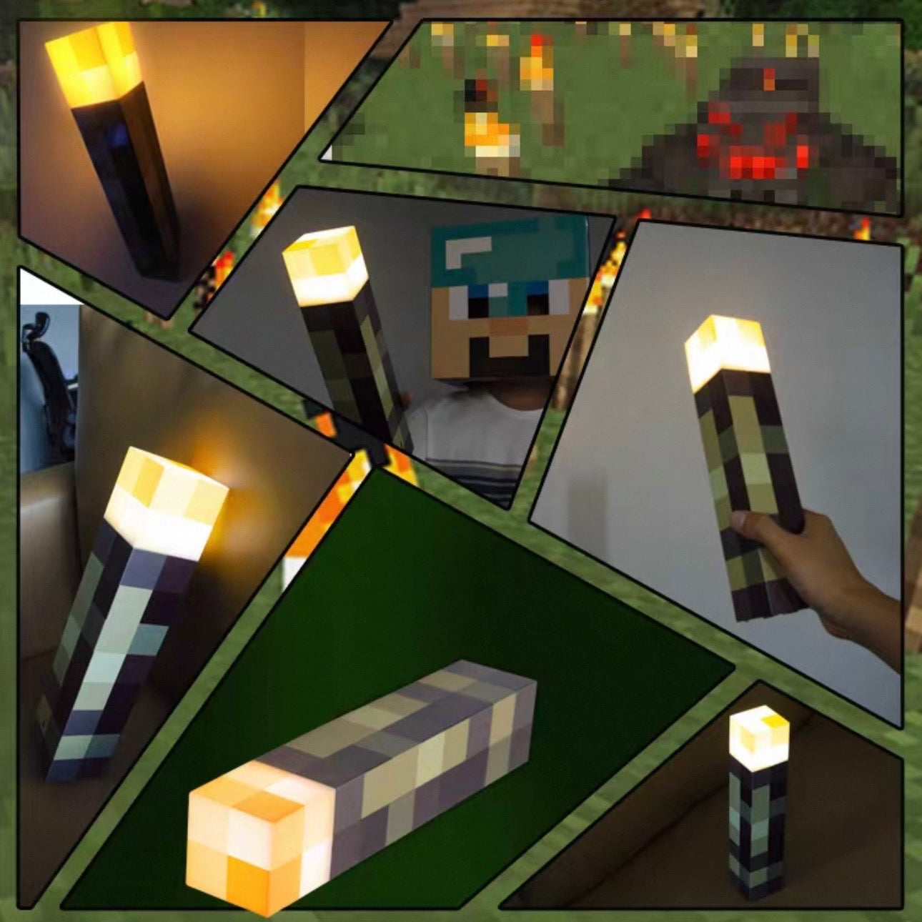 Minecraft Torch Night Light – Rechargeable Pixel Desk Lamp