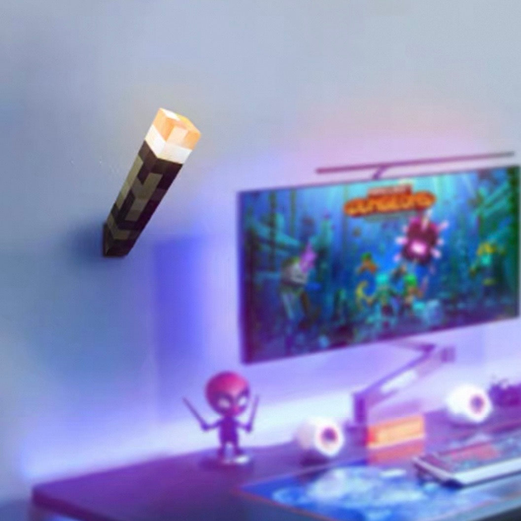 Minecraft Torch Night Light – Rechargeable Pixel Desk Lamp