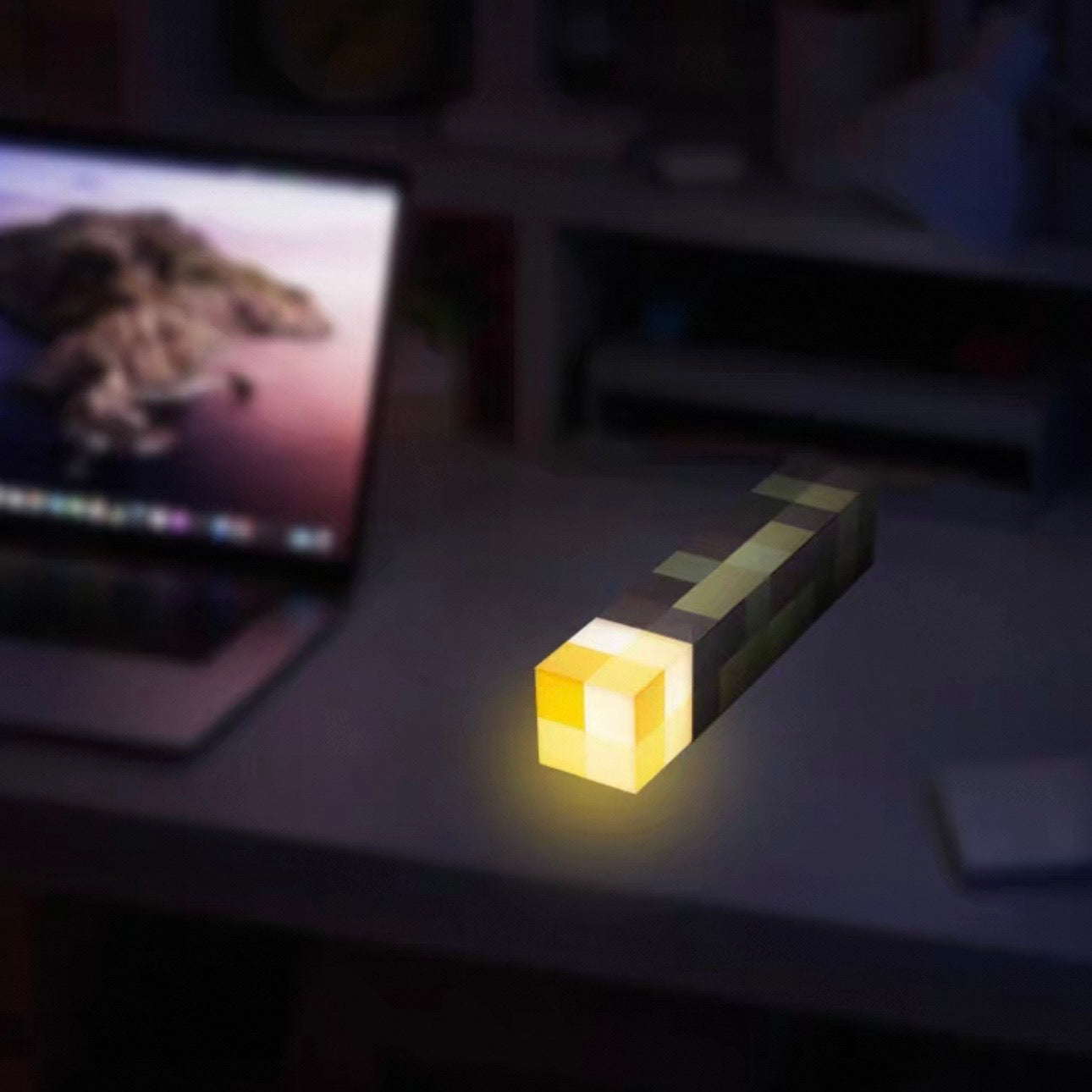 Minecraft Torch Night Light – Rechargeable Pixel Desk Lamp