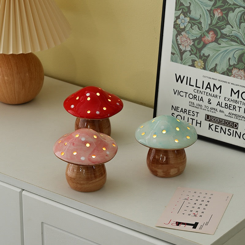 Glowing Mushroom Ceramic Night Light – Cozy Bedroom Table Lamp