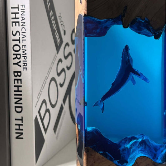 Whale Cave Resin Lamp – Ocean Art Wooden Night Light Decor