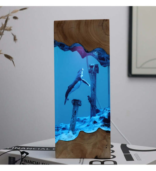 Ocean Diver Resin Lamp – Wooden Whale & Manta Ray Night Light