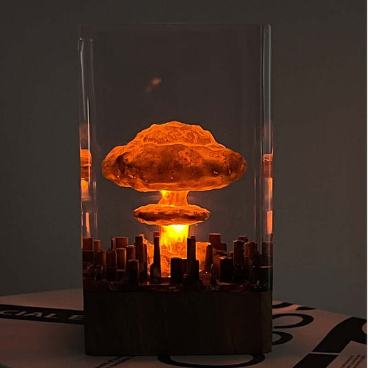 Oppenheimer Mushroom Cloud Night Light - Handcrafted Epoxy Resin Art on Wood Base
