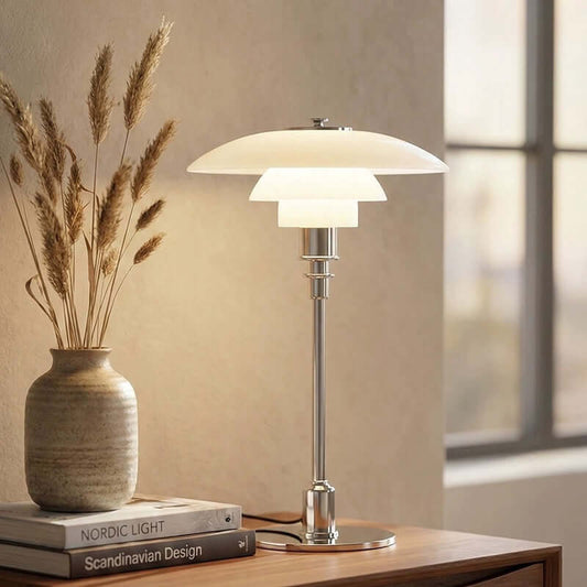 Scandinavian Glass Table Lamp | Ambient Designer Light | Lumiosa