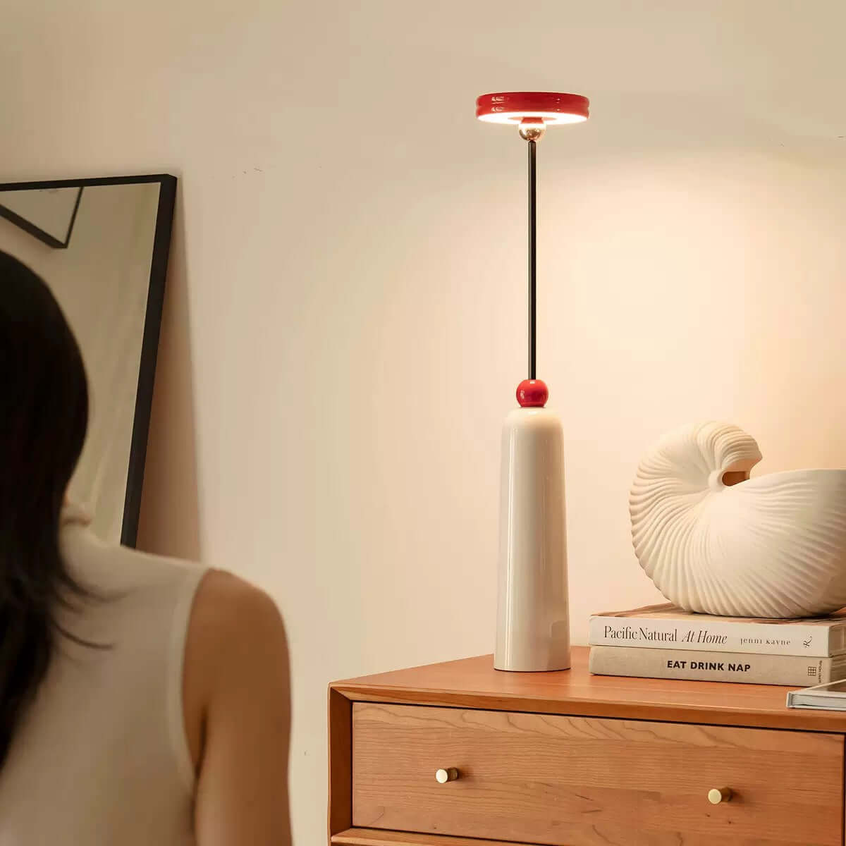 Modern cream and red lamp with piano baking paint finish