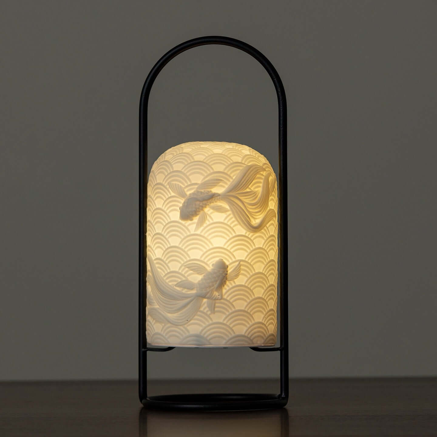 ceramic goldfish table lamp with touch dimming and LED light