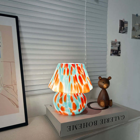 Vintage striped glass mushroom lamp