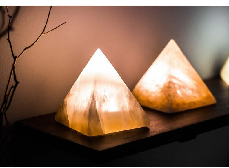 Gypsum Ore Pyramid LED Night Light – Mini Bedside Ambient Lamp