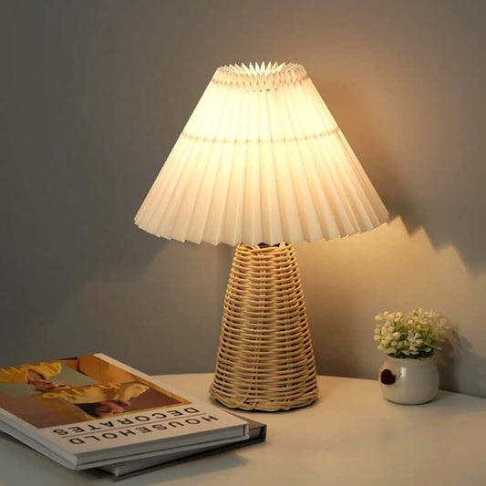 Nordic Pleated Night Lamp glowing softly on bedside table
