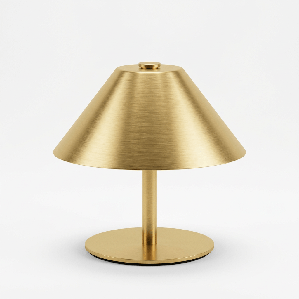 Gold umbrella-shaped metal table lamp by Lumiosa