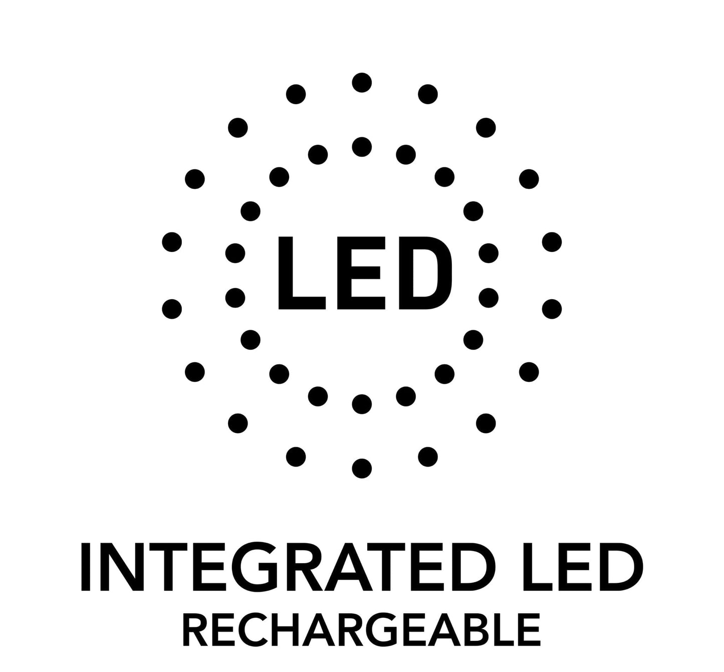 Integrated LED logo design, highlighting rechargeable feature for modern lighting solutions.