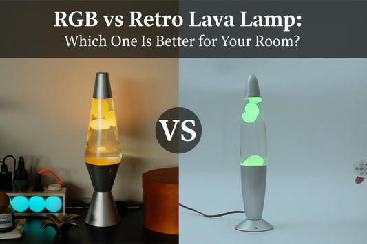 Retro yellow lava lamp vs modern RGB green lava lamp side-by-side comparison for bedroom decor.