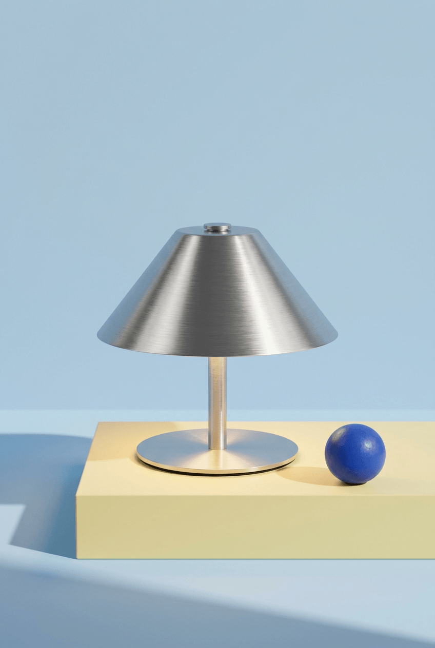 Silver umbrella-shaped rechargeable table lamp