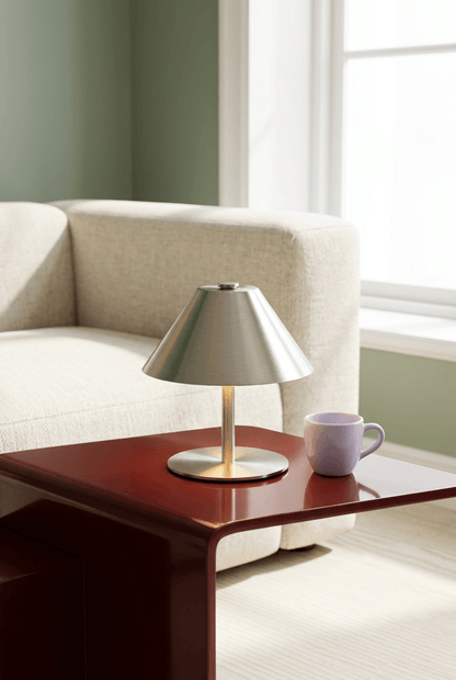 Silver umbrella-shaped rechargeable table lamp