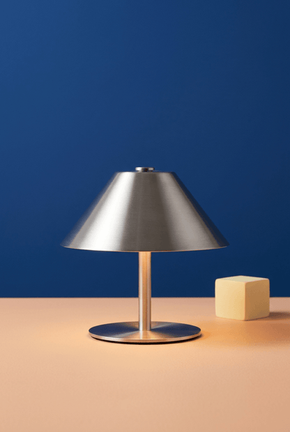 Silver umbrella-shaped rechargeable table lamp