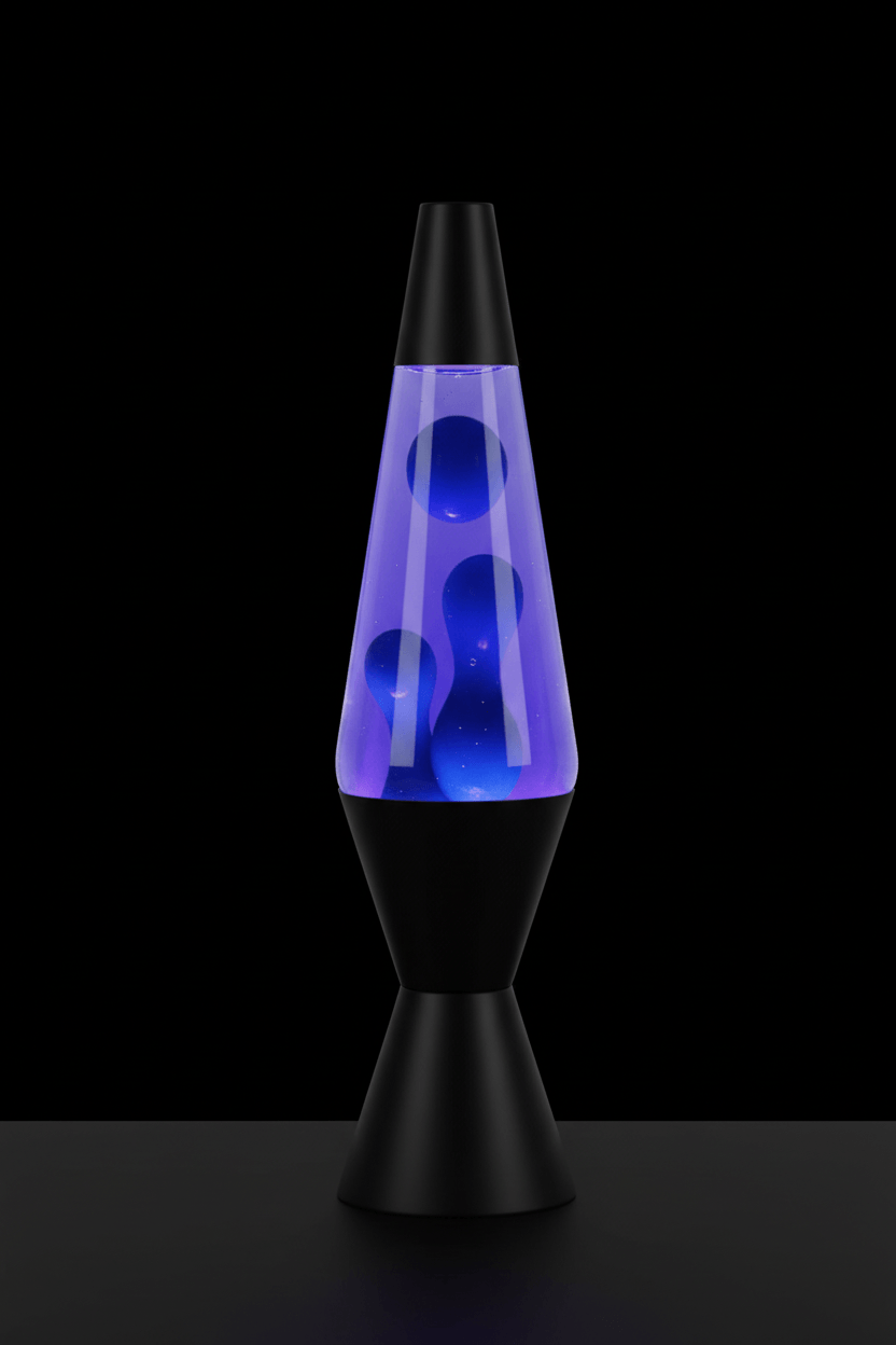 13-inch blue lava lamp with purple liquid and black base
