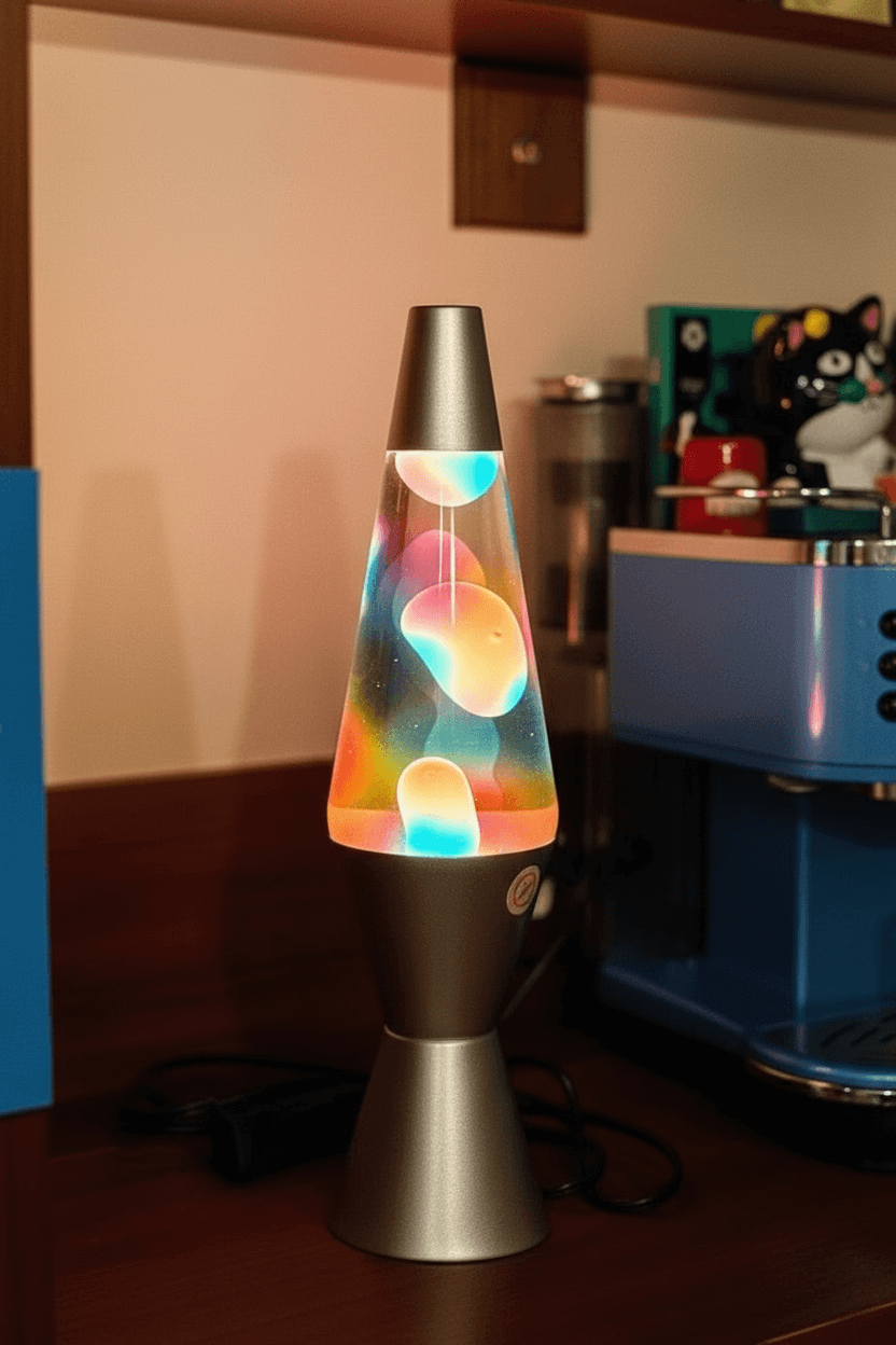 Iridescent Glass Lava Lamp with Multi-Color Flow - Psychedelic 70s Retro Vibe
