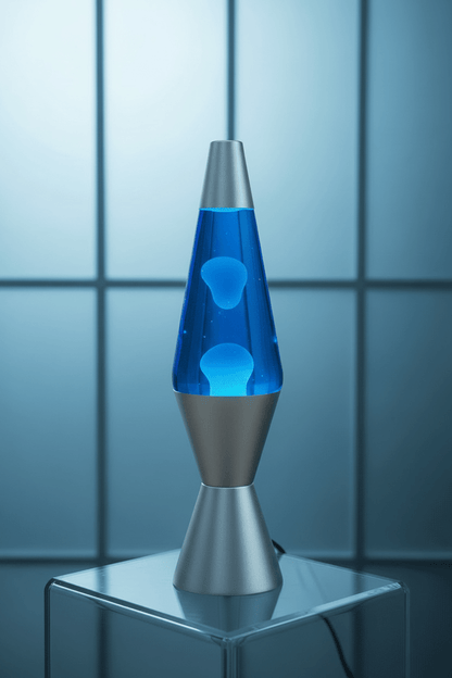 Electric Blue Lava Lamp with Floating White Wax - Futuristic Cyberpunk Aesthetic