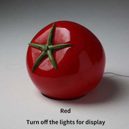 Tomato night light in red color with green stem, perfect bedside lamp for fun and quirky home décor.