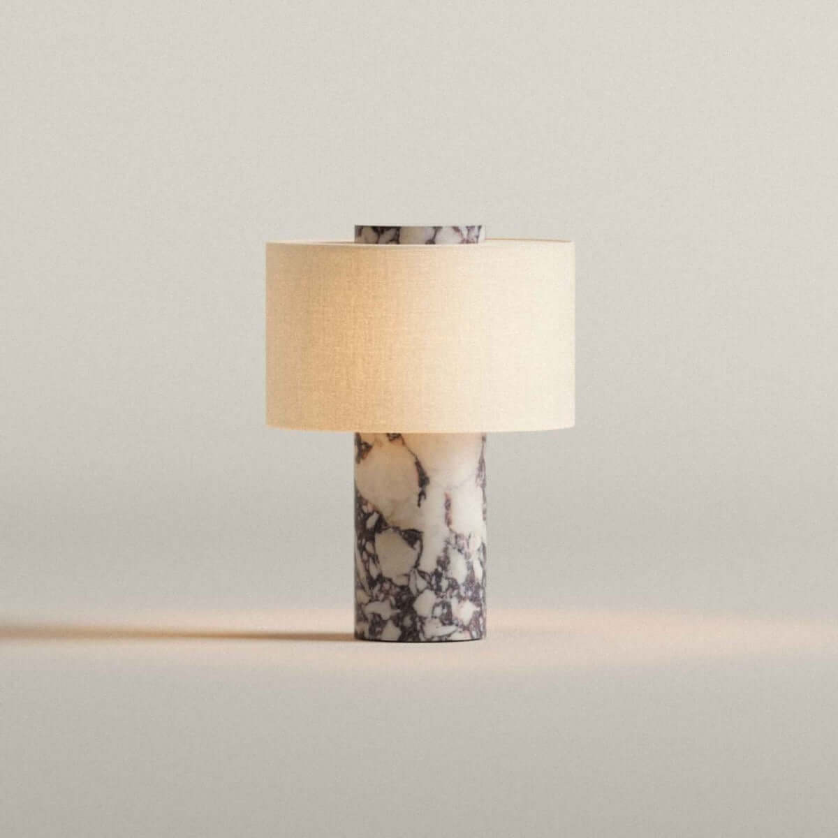 Luxury Marble Rechargeable Table Lamp with Fabric Shade | Lumiosa