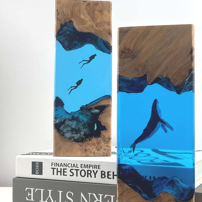 Whale Cave Resin Lamp – Ocean Art Wooden Night Light Decor
