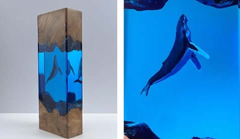 Whale Cave Resin Lamp – Ocean Art Wooden Night Light Decor