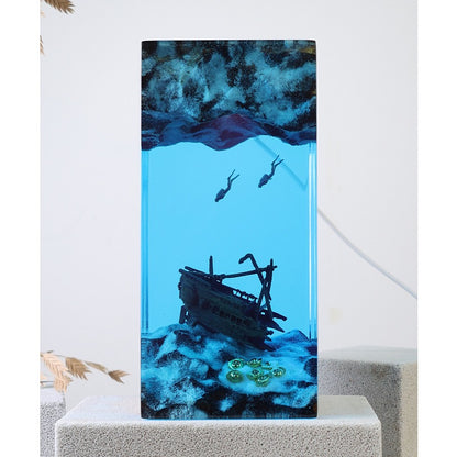 Ocean Cave Diver Resin Lamp – Wooden Art Sculpture Light