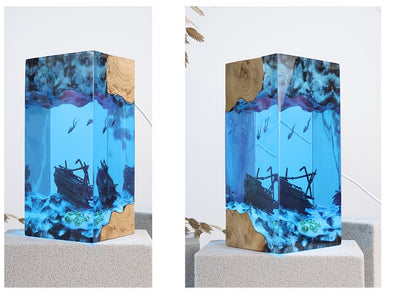 Ocean Cave Diver Resin Lamp – Wooden Art Sculpture Light