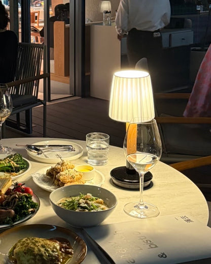 Cordless rechargeable table lamp with fabric shade