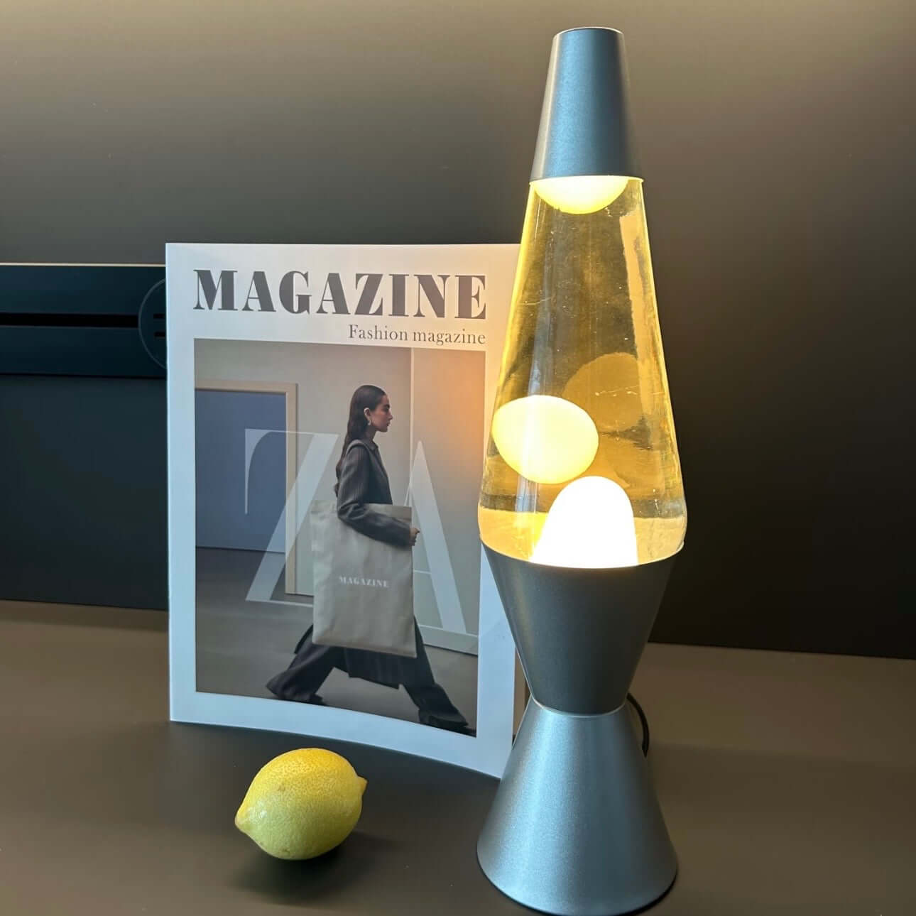 Bright Yellow Lava Lamp with Clear Liquid - Sunbeam Yellow Wax and Chrome Base Decor