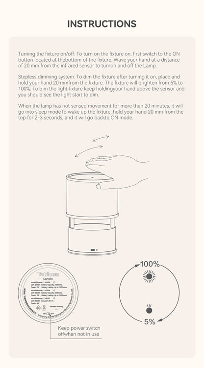 Instructions for a Smart LED Lamp with gesture control and dimming features.