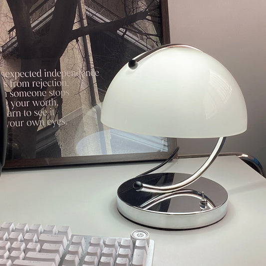 Vintage Bauhaus Pudding Table Lamp – Handmade Glass, Soft Glow