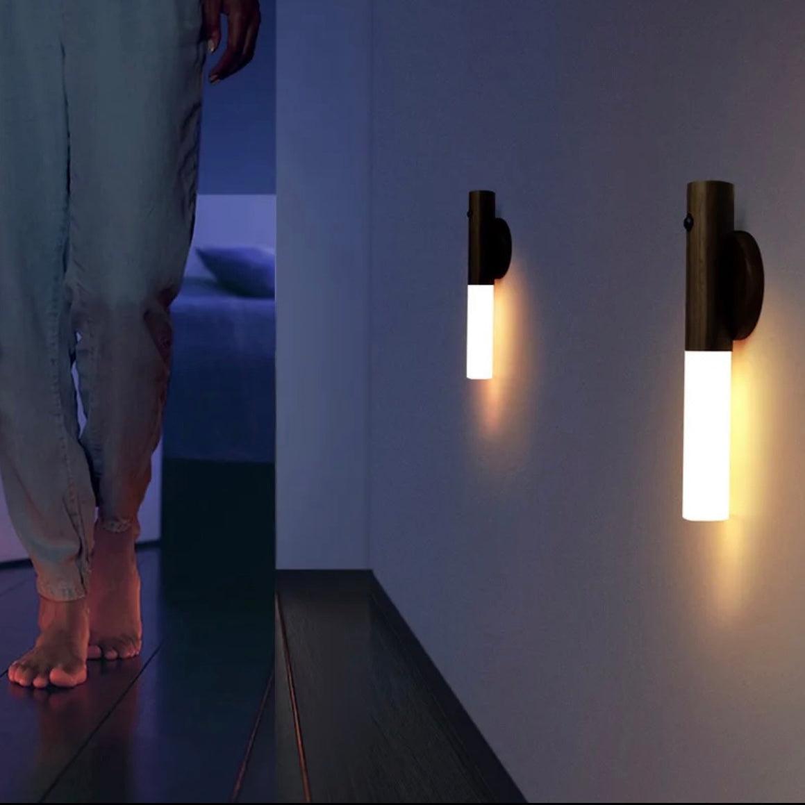 Wooden wall lantern illuminating a hallway, showcasing warm light and modern design for stylish home decor.