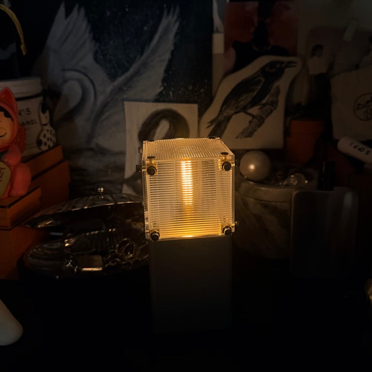 Cozy dining table centerpiece with safe flameless candle lamp