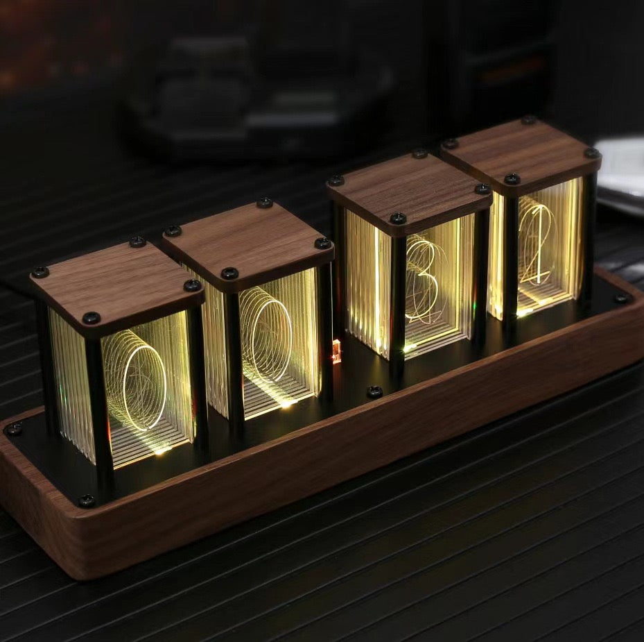 Neon Glow Tube Clock with RGB Lighting on Bedroom Desk