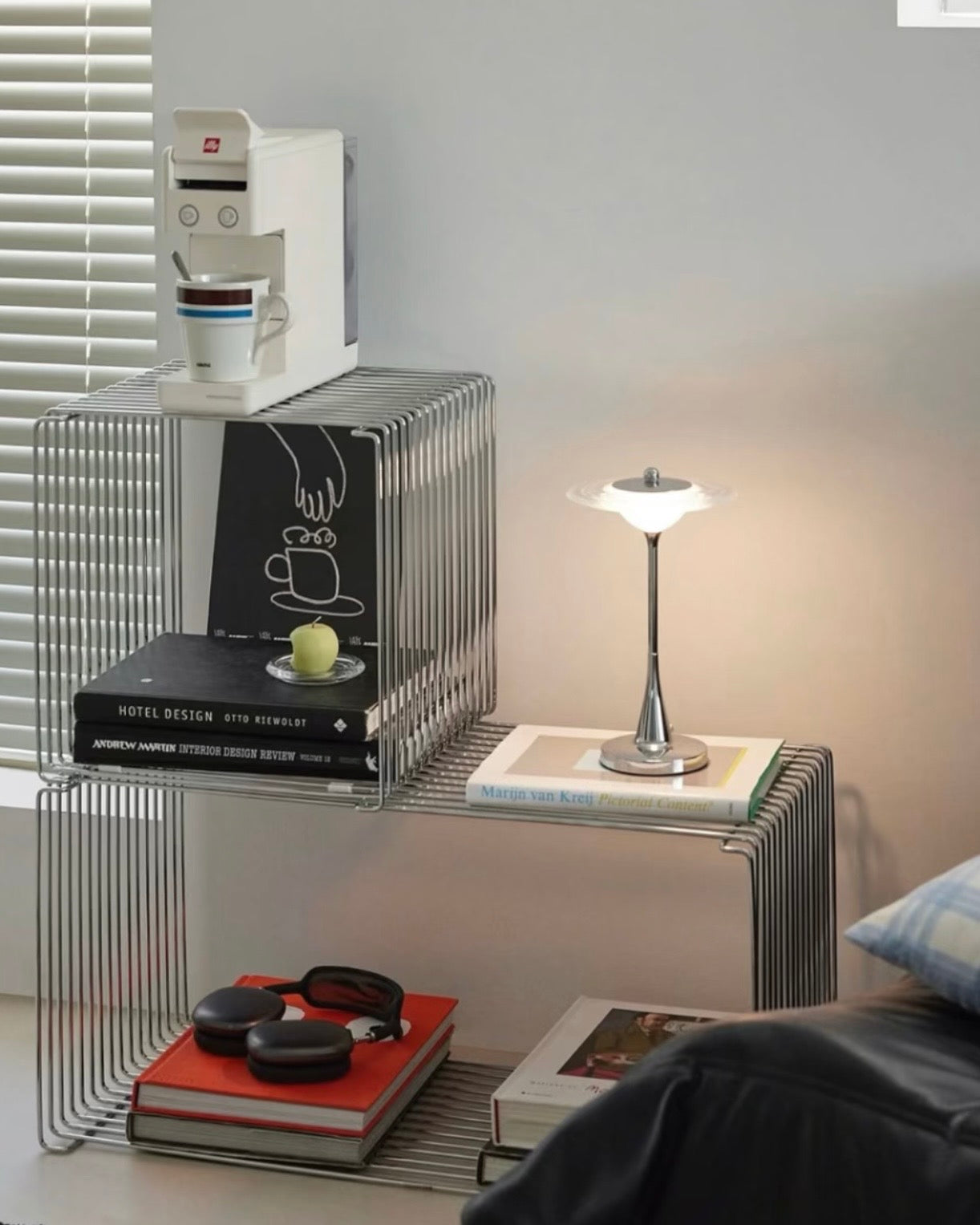 Modern UFO Cordless Touch Table Lamp - Chrome Metal Rechargeable Night Light, 3 Color Modes & Stepless Dimming for Bedroom, Bar, and Office