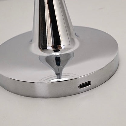 Modern UFO Cordless Touch Table Lamp - Chrome Metal Rechargeable Night Light, 3 Color Modes & Stepless Dimming for Bedroom, Bar, and Office