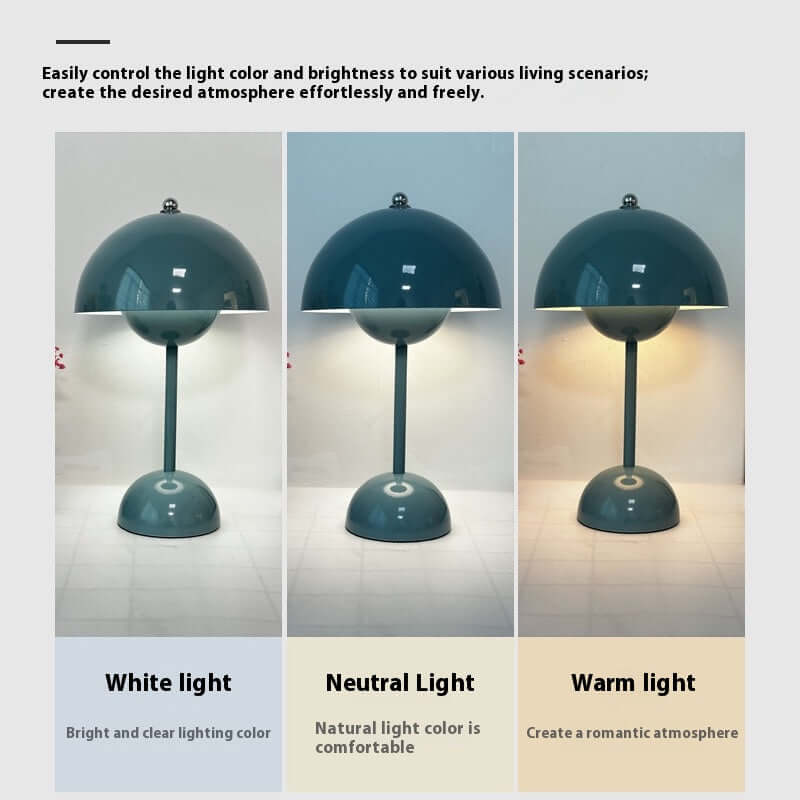 Touch LED Table Lamp showcasing three light modes: white, neutral, and warm settings.