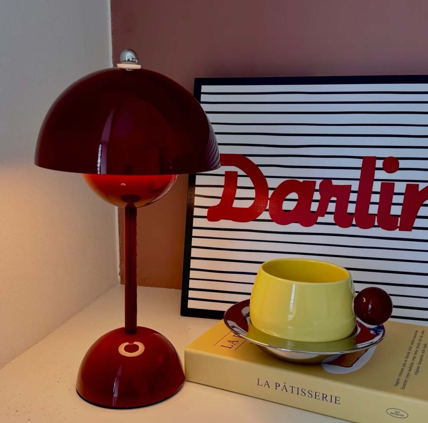 compact LED table lamp with iron body and acrylic shade